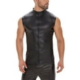 thumbnail image 3 of Wyobmus Men's Faux Leather Tops Elastic Undershirt Sleeveless Motorcycle Tank Top Zipper Stand Collar Shirt Muscle Waistcoats S-5X Black, 3 of 8