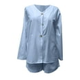 thumbnail image 5 of NMMUED Linen Sets for Women 2 Piece Loungewear Gauze Sets for Women 2 Piece Short Sets for Women Button Down Shirt and Shorts Set Women, Blue M, 5 of 5