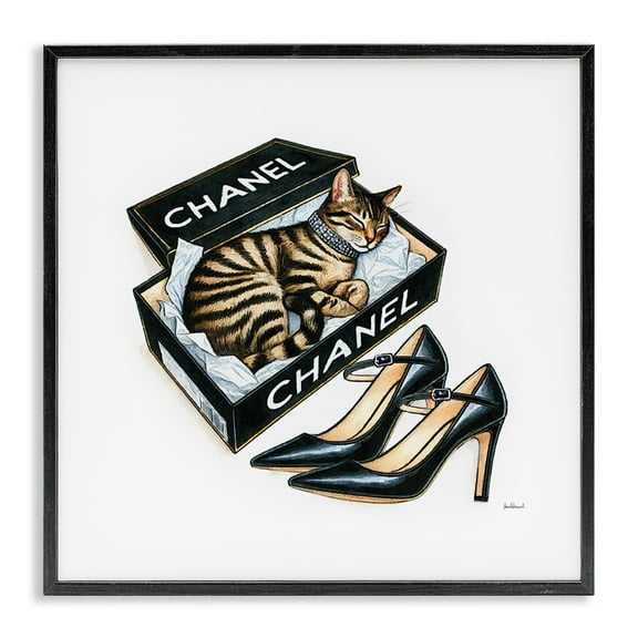 Stupell Industries Sleeping Cat in Shoe Box Animals Painting Black Framed Art Print Wall Art, 12 x 12