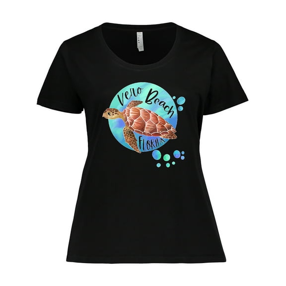 Inktastic Vero Beach, Florida Swimming Sea Turtle with Bubbles Women's Plus Size T-Shirt