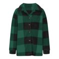 thumbnail image 6 of Jinhomg Womens Casual Fleece Coat Thermal Comfy Long Sleeve Button Down Shirt Jacket Soft Cozy Plaid Print Sherpa Lined Outerwear Ladies Gift Green XL, 6 of 7