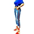 thumbnail image 2 of Sweet Look Trendy Womens Casual Distressed Denim Side Stripe Mom Denim Jeans Pants, 2 of 5