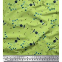 Soimoi Cotton Jersey Fabric Airplane,Guitar Wire & Notes Musical Instrument Printed Craft Fabric by The Yard 58 Inch Wide
