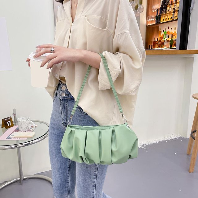 Bolsa Bolso de hombro plisado Mujer Sólido PU Elegante Bajo el brazo Nube (Verde) Ehuebsd Nuevos Originales