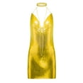 thumbnail image 3 of Women Sexy Halter Mini Dress Y2K Low Cut Mini Dress Sleeveless Cowl Neck Spaghetti Strap See Through Metal Chain Halter Sequin Glitter Sparkle Dance Costume Festival Club Cover Up Ladies, 3 of 3