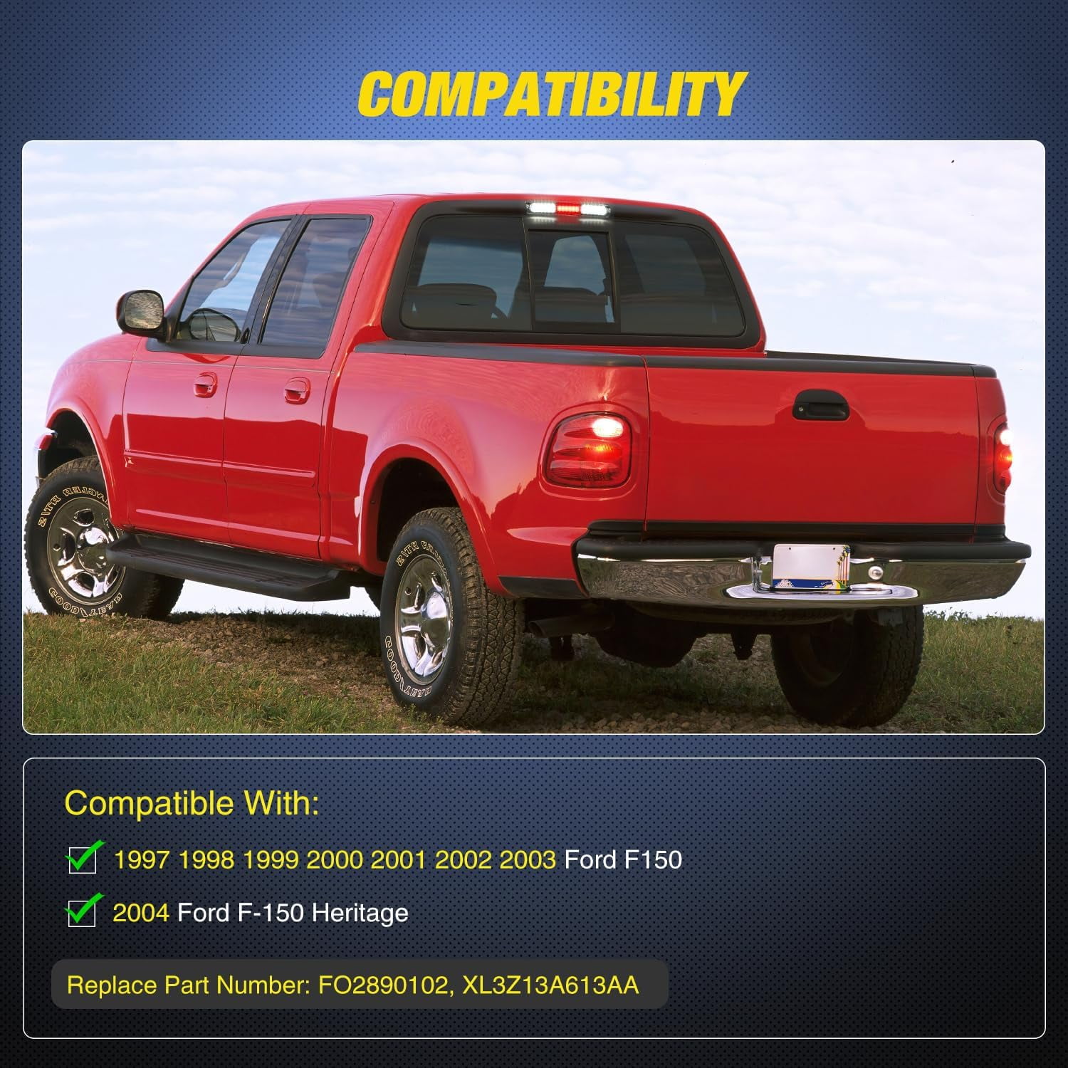 LED 3rd Brake Light For 1997-2003 Ford F150 - Black Housing Smoke Lens, High Mount Stop Lamp, Plug & Play