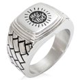 thumbnail image 1 of Stainless Steel Good Vibes Sun Geometric Pattern Step-Down Biker Style Polished Ring, 1 of 1