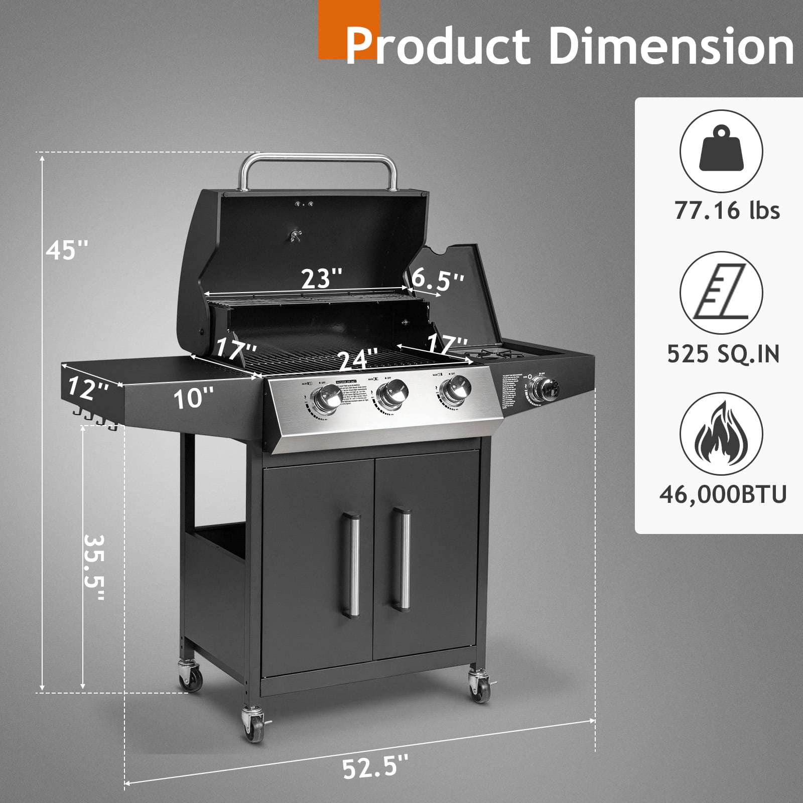 SalonMore Outdoor Gas Grill with Side Stove 46000BTU for Patio Outdoor Party Cooking BBQ