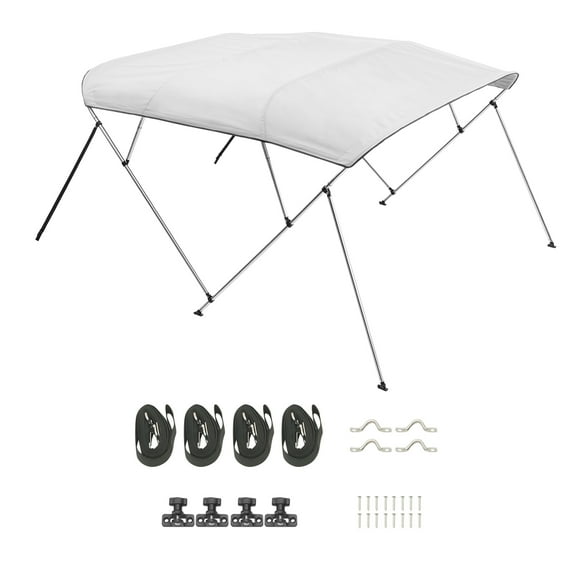 KFFKFF 4 Bow Marine Bimini Tops, 600D Polyester Shelter with Aluminum Alloy Structure, Water-Resistant & Sun Protective Boat Canopy with Storage Pouch, 2 Support Rods, 4 Bands, 8'Lx(91"-96")Wx54"H