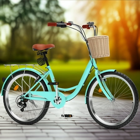 ModFusion 26" 7-Speed Cruiser Bicycle for Adults – Steel Frame, Mint Green with Wicker-Style Basket