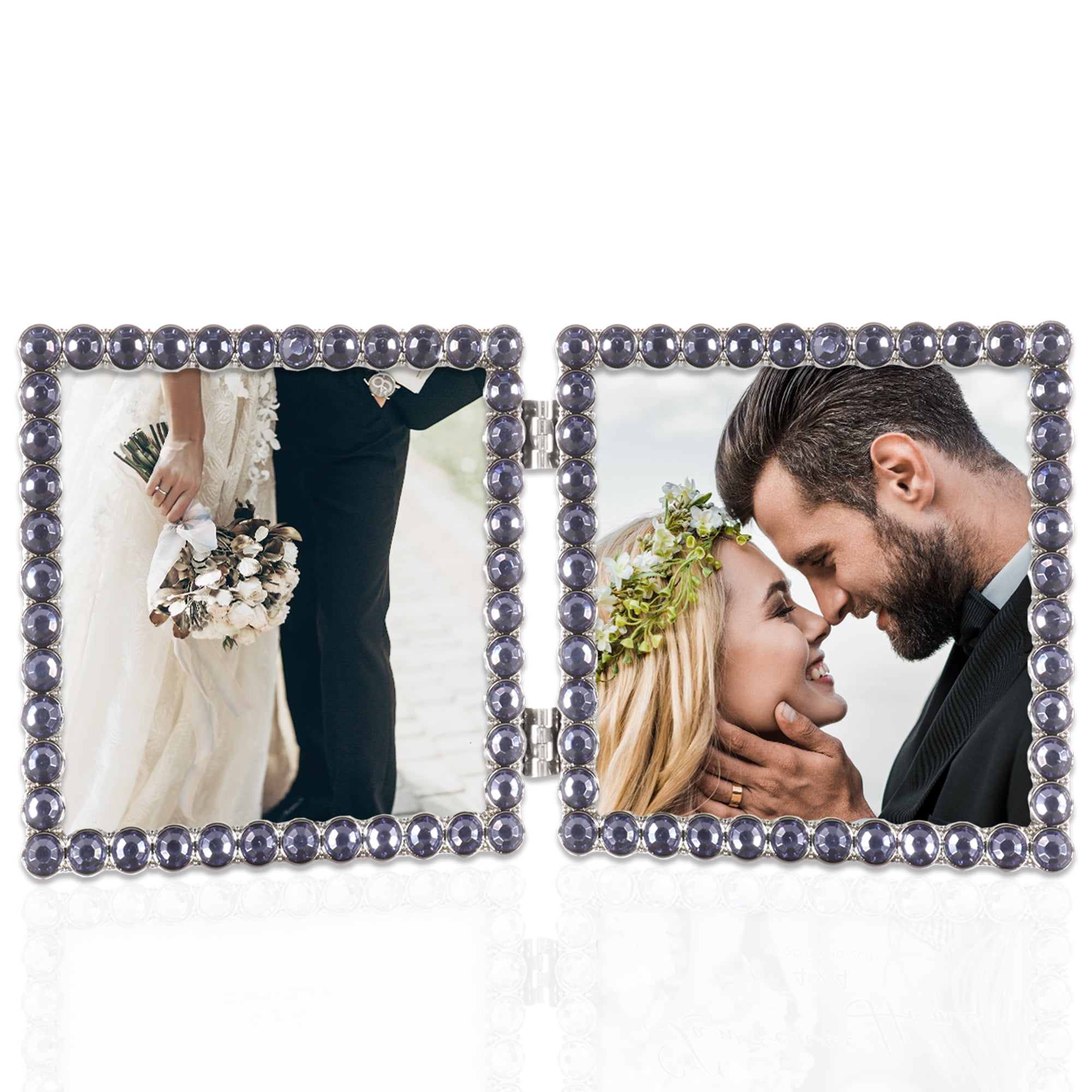 4x4 Silver Metal Sparkle Double Frame - Midnight Blue