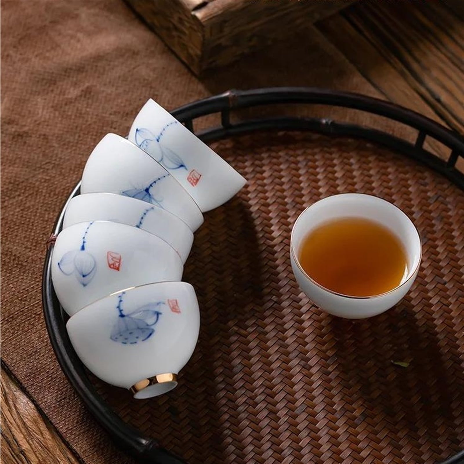 6pc Set Ceramic Tea Cup Arabic Espresso Coffee Cup Chinese Kung Fu Clear Tea Water Cups Sets Japanese Tea Bowl Service Gift Box