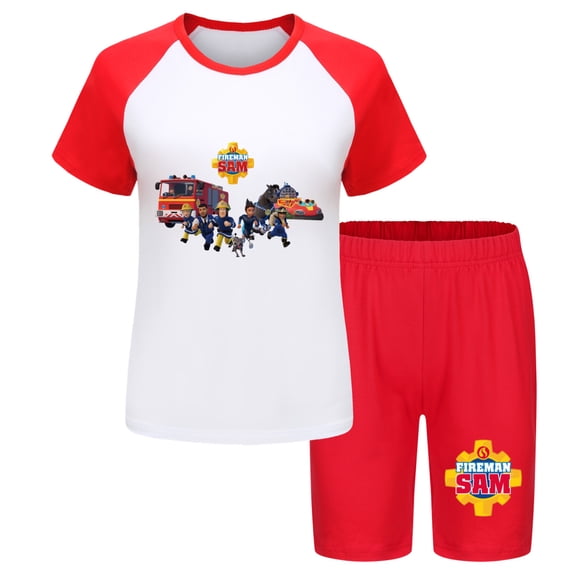 Fireman Sam TShirt Kids 2024 Summer Clothes Junior Boys Short Sleeve T-shirt Shorts 2pcs Set Toddler Girls Pajama Sets