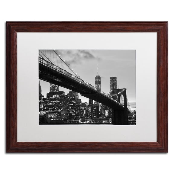 Trademark Fine Art "Brooklyn Bridge 5" Canvas Art by CATeyes, White Matte, Wood Frame