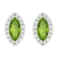 thumbnail image 3 of 3.64 Ct Marquise Cut Halo Studs Green Natural Peridot 14K White Solid Solid Gold Everyday Dainty Earrings Screw Back, 3 of 7