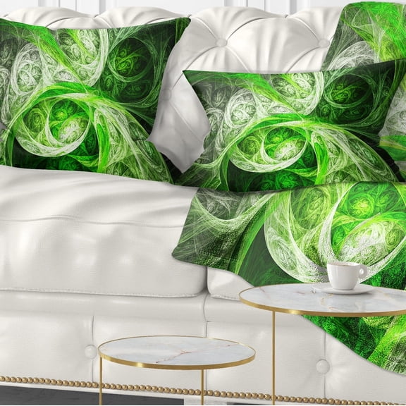 Designart Mystic Green Fractal - Abstract Throw Pillow - 12x20