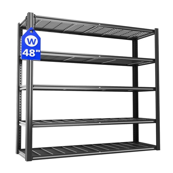 VDEVY 48" W 5-Tier Garage Storage Shelves, Heavy Duty Garage Shelving with Adjustable Shelves, Metal Shelving Unit for Garage, Warehouse, Pantry, Black, 48" W x 24" D x 72" H
