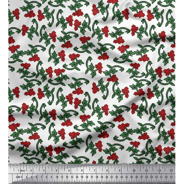 Soimoi Modal Satin Fabric Leaves & Floral Block Print Sewing Fabric Yard 42 Inch Wide