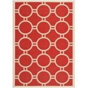 SAFAVIEH Courtyard Ariel Geometric Circle Indoor/Outdoor Area Rug, 5'3" x 7'7", Red/Bone