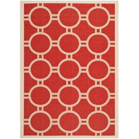 SAFAVIEH Courtyard Ariel Geometric Circle Indoor/Outdoor Area Rug, 5'3" x 7'7", Red/Bone