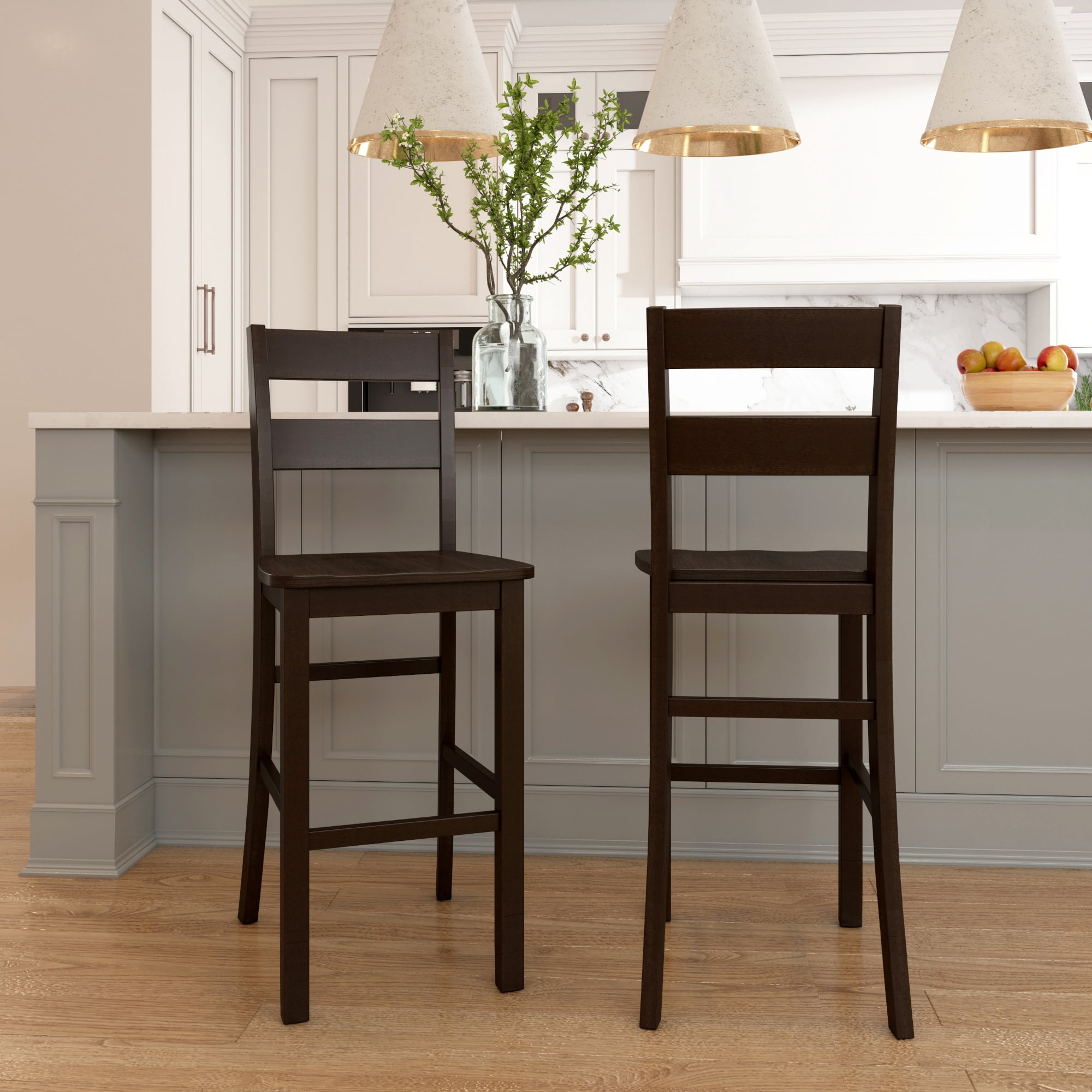 Mainstays Eastwood Full Back Adjustable Height Barstool with Leg Extensions, 2 Pack, Brown