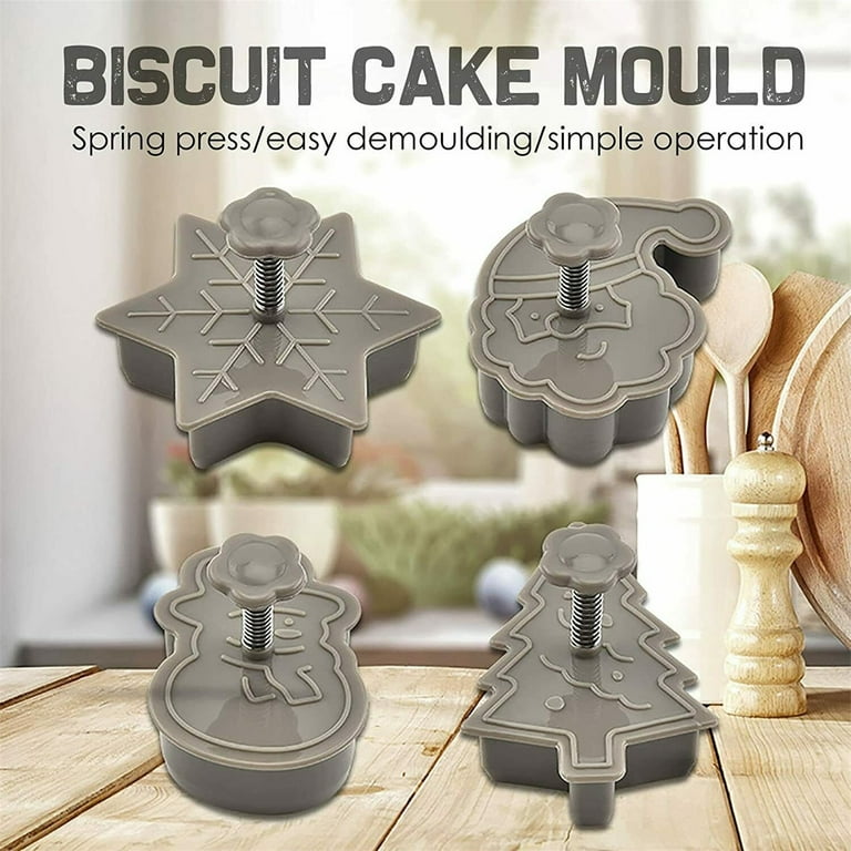 4-Pack 3D Christmas Cookie Cutter Set - Snowflake, Snowman, Tree, Santa Plunger Cutters For Baking Holiday Cookies