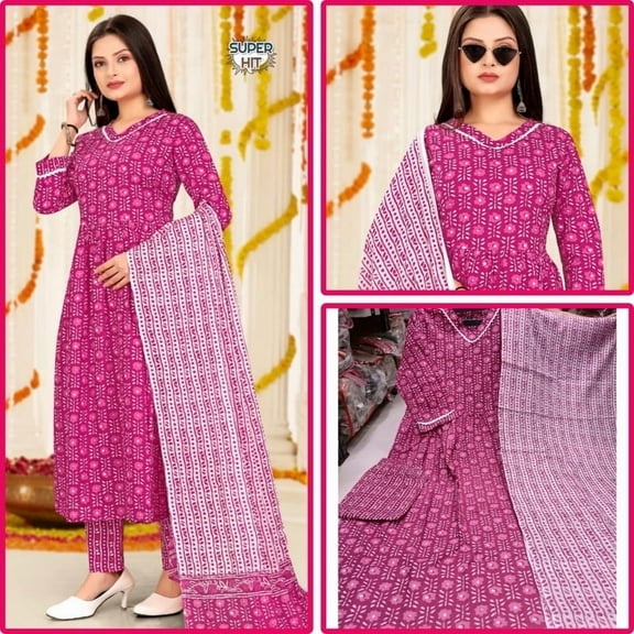 Cotton Fabric Indian Pakistani Shalwar Kameej Dupatta 3 Pc Set