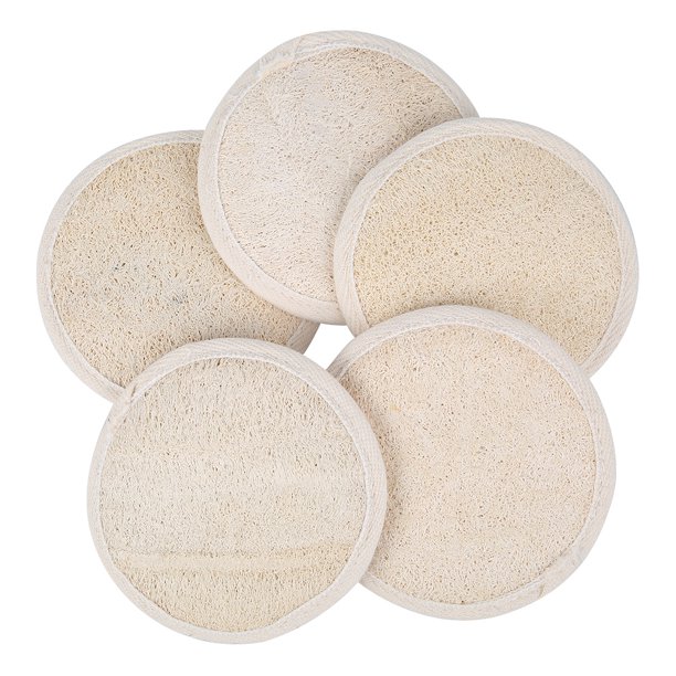 ODOMY 5Pc Loofah Pads Exfoliating Scrubbing Sponges Natural Luffa Material for Face Body Wash