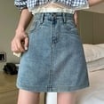 thumbnail image 4 of HJYCHN Women's High Waist A-line Jeans Skirt Elegant Casual Fashion with Button Design Short Skirt Casual Daily Wear Blue M, 4 of 6
