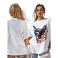 thumbnail image 7 of Women's T-Shirt Retro Bald Eagle US Flag Patriotic Short Sleeve Casual Tee Classic Crew Neck T Shirt for Women White, XS, 7 of 7