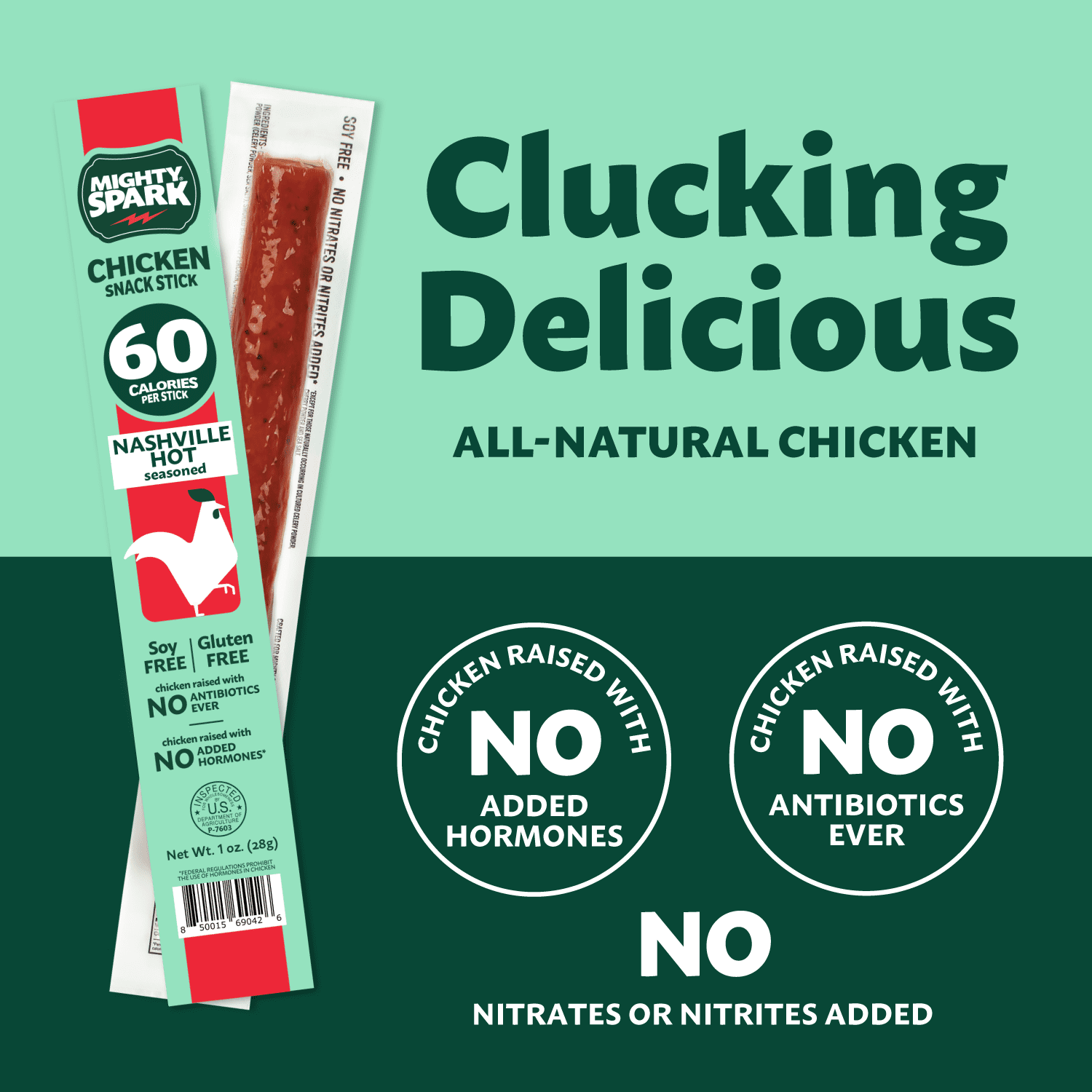 Mighty Spark Chicken Sticks Nashville Hot - Healthy Snacks for Kids & Adults, Gluten Free, Soy Free, Keto-Friendly, 48 count - Weight Watchers Approved