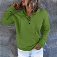 thumbnail image 4 of Women's Button Down Hoodie Long Sleeve V Neck Pullover with Drawstring & Pockets Relaxed Fit Green M, 4 of 4