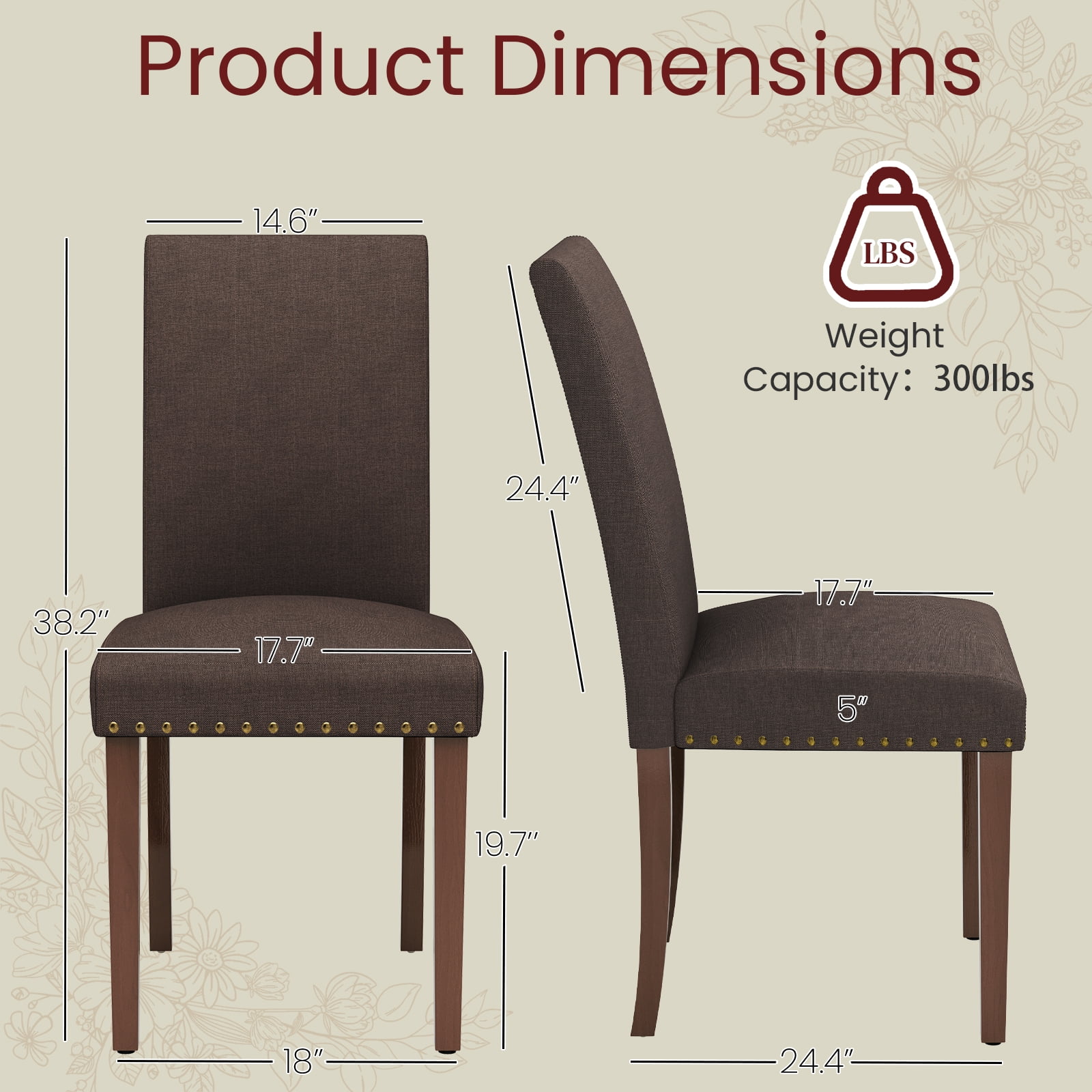 Arlopu Dining Chairs Set of 4, Upholstered Parsons Dining Chairs with Nailhead Trim, Solid Wood Legs & Padded Seat, Side Chair for Kitchen, Dining Room, Living Room
