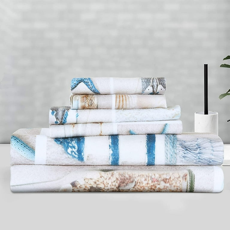 Alishomtll 3Pcs Sea Shell Nautical Bath Towels Set Include Bath Towel Hand Towel and Wash Towel Beach Towel Set for Bathroom Travel Walmart