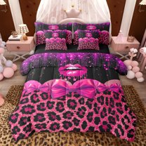 jejeloiu Safari Animal Print 7-Piece Twin Bedding Sets,Pink Leopard Pattern Bedding Comforter Set For Adults Reversible