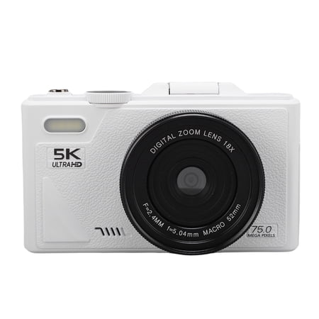 Riousery 5K Digital Camera for Photography Anti Shake WiFi 75MP Autofocus Video Camera with 18X Digital Zoom Compact Travel Vlogging Camcorder 32GB White (6.69 inches / 17 cm)