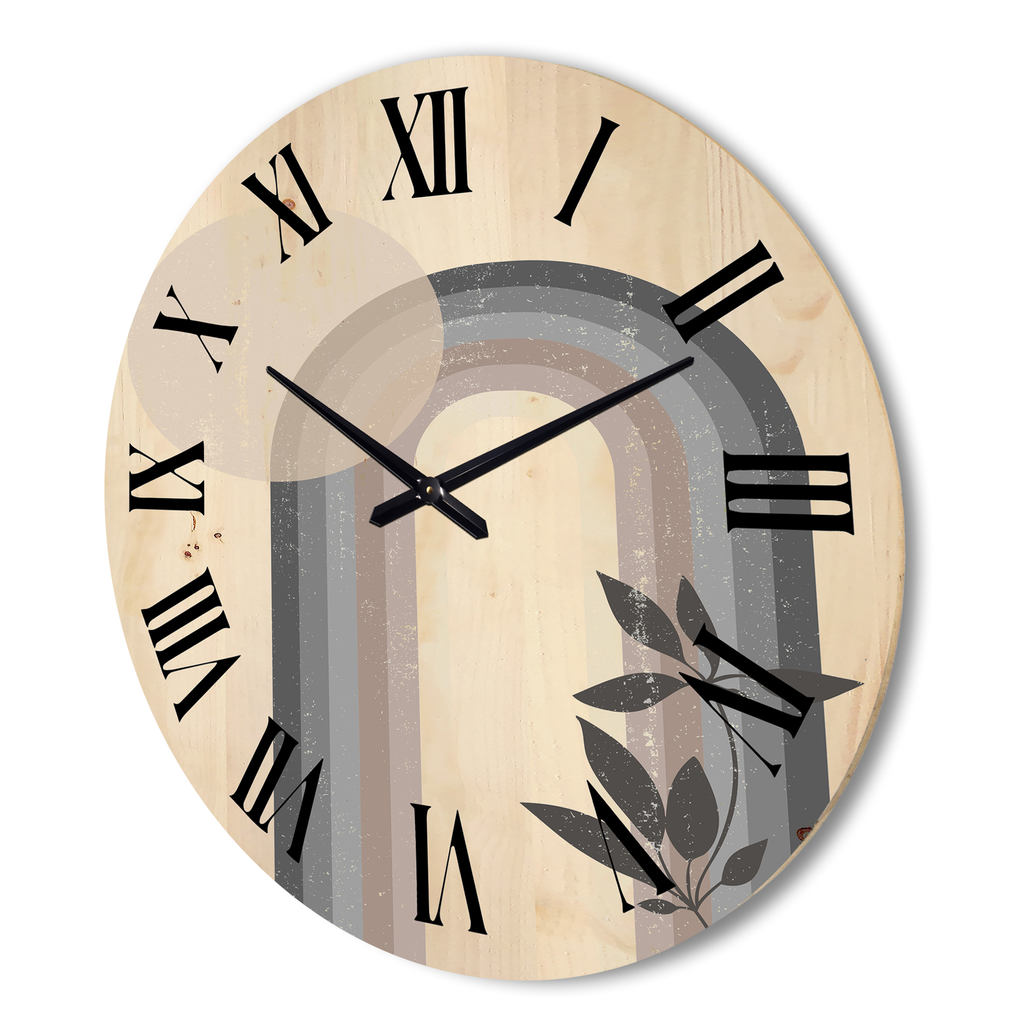 Designart 'Abstract Rainbow Moon and Sun In Earth Tones III' Modern Wood Wall Clock