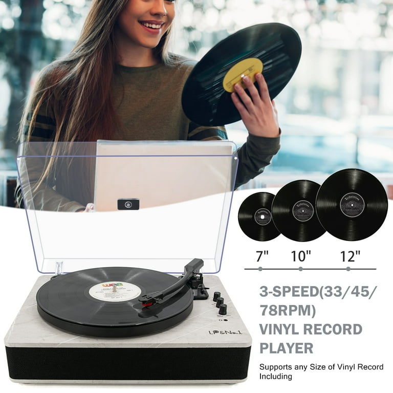 LP&NO.1 Bluetooth Vinyl Record Player With Built-in Speakers, 3 Speed, USB Record & Play, Home Décor