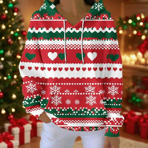 Craaazy Christmas Hoodies for Women Casual Pockets Hooded Blouse Fashion Prints Christmas Sweatshirt Gifts