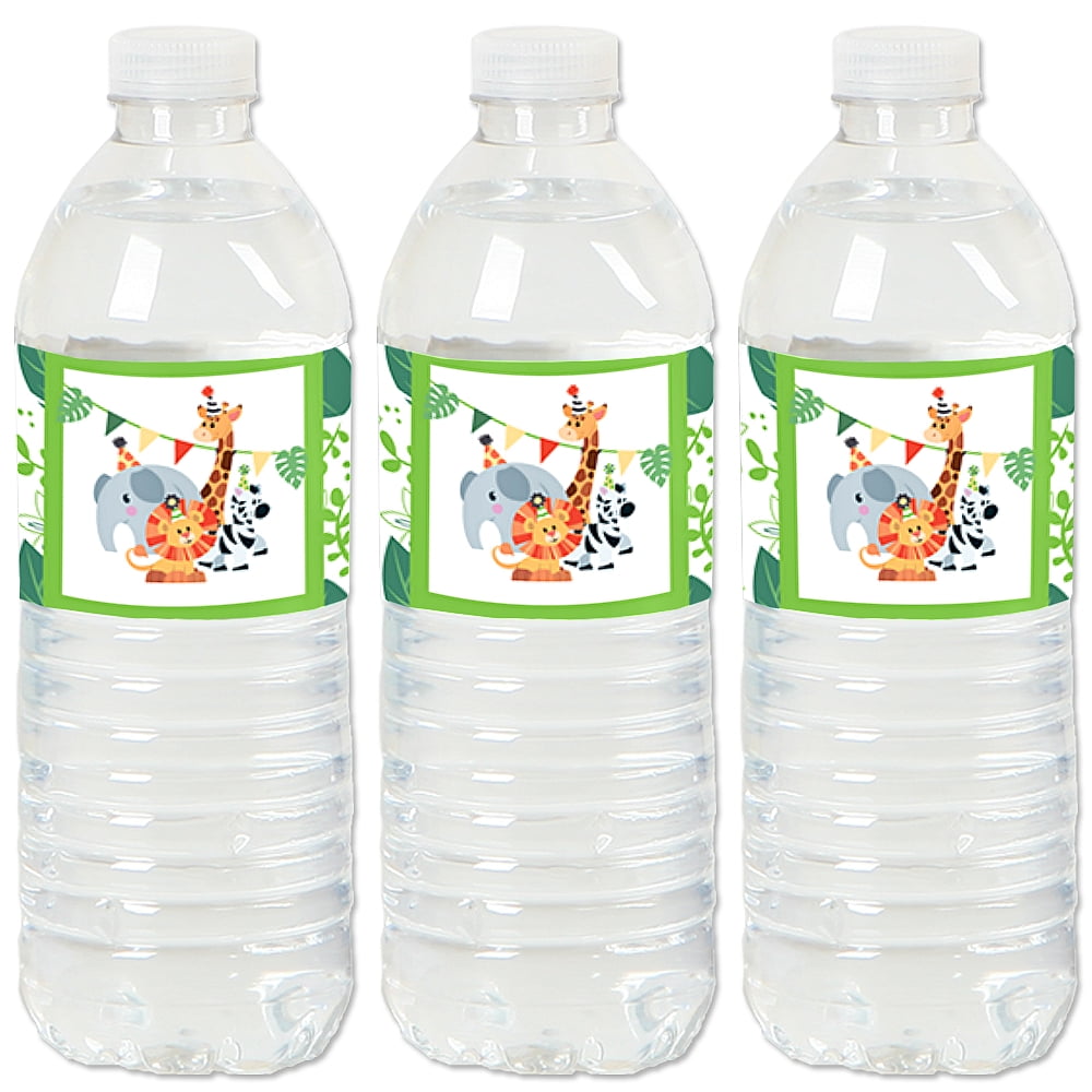Jungle Party Animals - Safari Zoo Animal Birthday Party or Baby Shower Water Bottle Sticker Labels - Set of 20