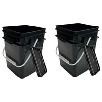 Huang qing shan 4 Gallon Square Food Grade Plastic Bucket with Lid, Made in USA (Pack of 2) BPA (Black)