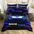 thumbnail image 2 of Manfei Kids Teens Adults Sport Racing Car 3pcs Duvet Cover King,Minimalist Geometric Plaid Ultra Soft Bedding King Size,Black Blue Microfiber Comforter Cover King(No Comforter), 2 of 6