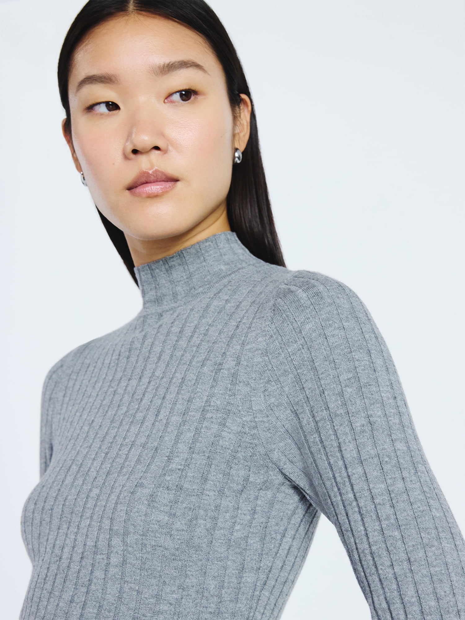 Scoop Women's Ribbed Mockneck Sweater, Lightweight, Sizes XS-XXL