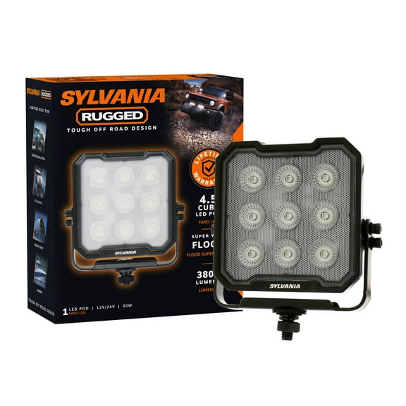 SYLVANIA - Rugged 4.5 Inch Cube LED Light Pod - Lifetime Limited Warranty - Flood light 3800 Raw Lumens - Waterproof IP69K-Rated - Off Road Driving Work Light - for Truck, Car, Boat, ATV, 4x4 (1 PC)