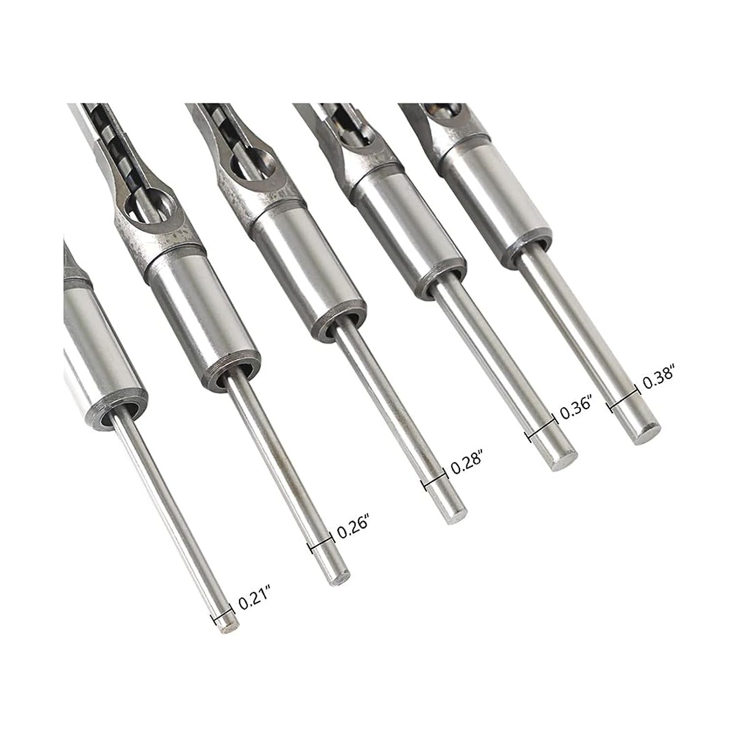 7Pcs Square Hole Drill Bit, HSS Square Hole Saw Mortise Chisel Drill Bit Tools 6/25, 1/4, 5/16, 3/8, 2/5, 1/2, 9/16 Inch for Mortising Machines Drill
