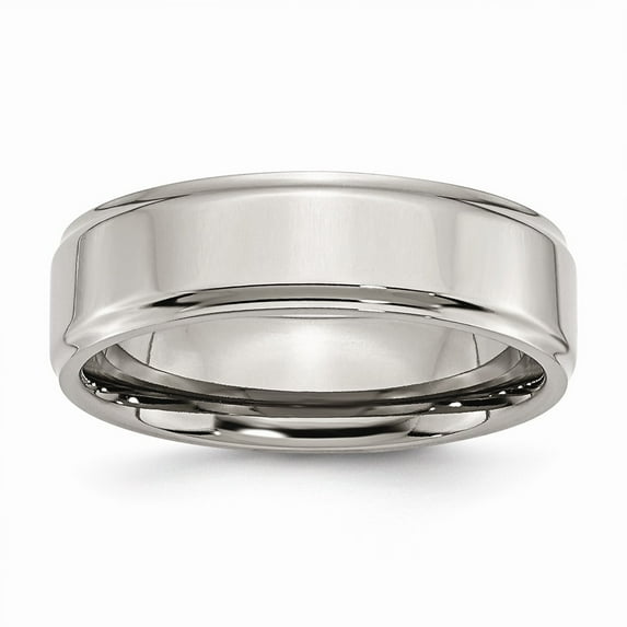 Grey Titanium Ring Band Wedding Ridged Standard Edge 7mm Polished