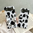 thumbnail image 5 of Warm Plush Folding Case for Samsung Galaxy Z Flip4, Milk Cow Pattern Cute Protective Case with Beaded Chain Wrsit Strap Cold Weather Autumn Winter Slim Phone Cover for Women Girls,Black+White+Chain, 5 of 10