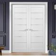 thumbnail image 3 of French Double Panel Lite Doors 48 x 80 with Hardware | Quadro 4117 White Silk with Frosted Opaque Glass | Panel Frame Trims | Bathroom Bedroom Interior Sturdy Door, 3 of 6
