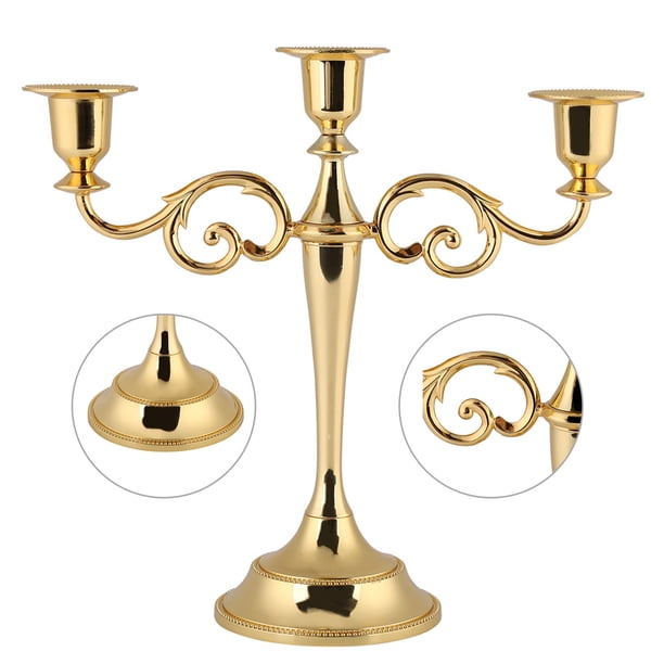 Candelabro de metal de 3 brazos, estilo europeo, para bodas, decoración del hogar (dorado)