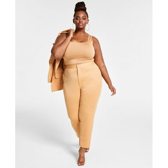 Nina Parker Trendy Plus Size Solid Scuba Pants Doe 3X